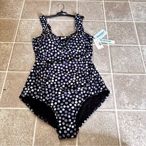 Elegant Black and White Polka Dot One Piece Swimsuit